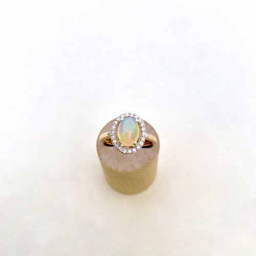 9ct. Gold Natural Opal &amp; Diamond Ring.