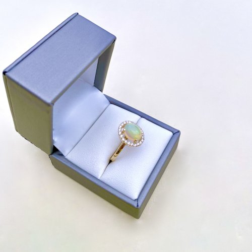 9ct. Gold Natural Opal &amp; Diamond Ring.