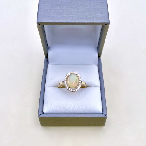 9ct. Gold Natural Opal &amp; Diamond Ring.