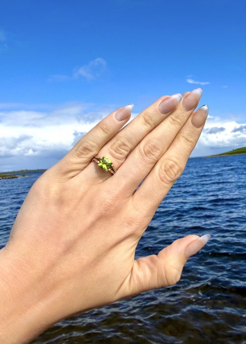 9ct. Solid Gold Peridot and Diamond Ring.