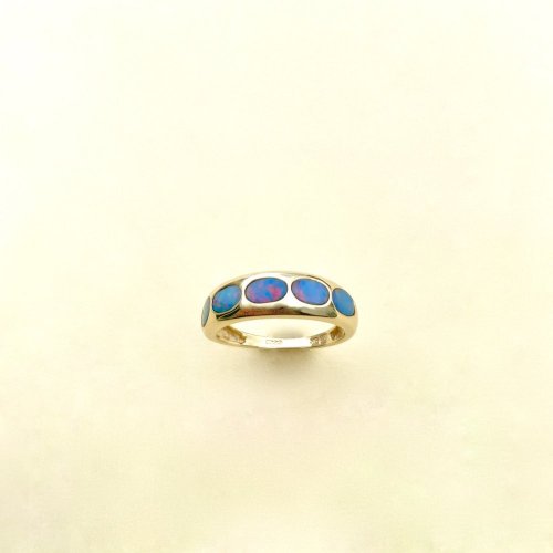 9ct. Gold 5-stone Opal Ring / &#039;Rubover&#039; Setting.