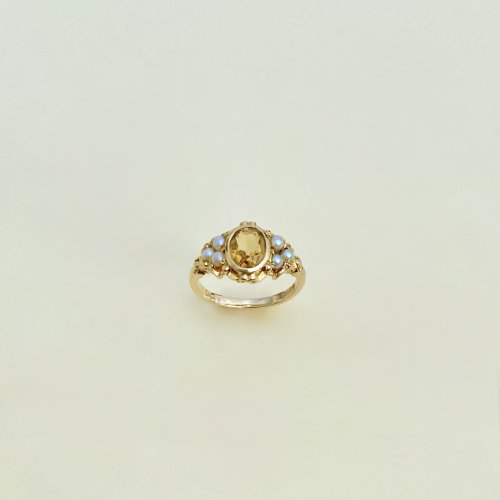 Vintage 9ct. Gold Citrine and Cultured Pearl Ring.