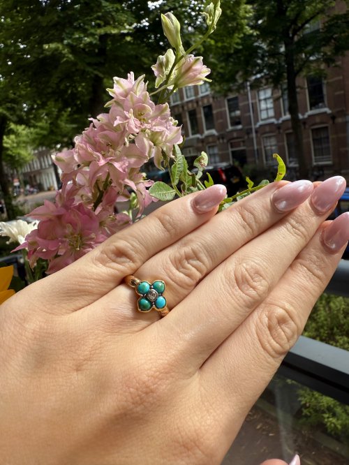 Antique Victorian 15ct. Gold Locket Back Turquoise Ring.