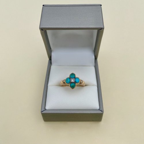 Antique Victorian 15ct. Gold Locket Back Turquoise Ring.