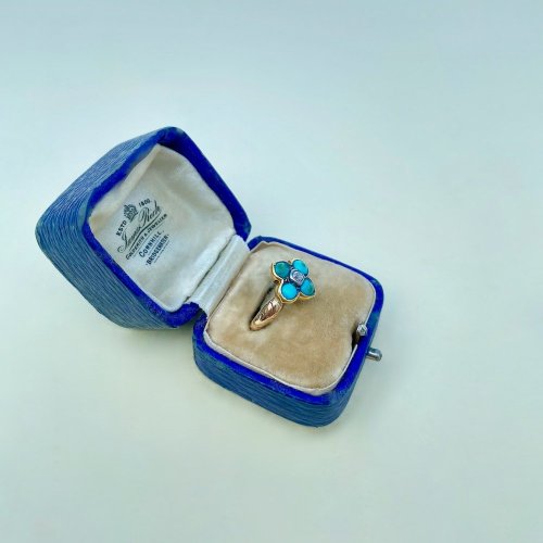 Antique Victorian 15ct. Gold Locket Back Turquoise Ring.