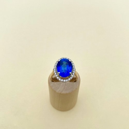 9ct. Oval Blue Gemstone &amp; Diamond Ring.