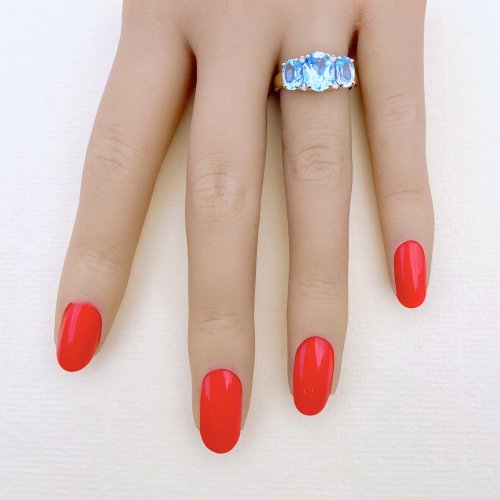 9ct. Gold 3-stone Topaz &amp; Diamond Ring.