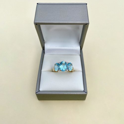 9ct. Gold 3-stone Topaz &amp; Diamond Ring.