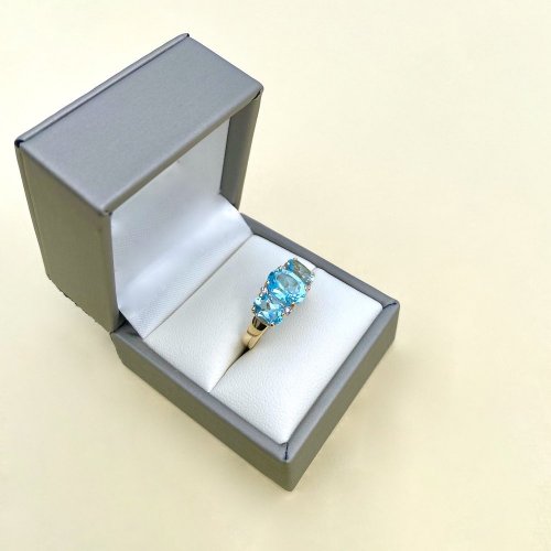 9ct. Gold 3-stone Topaz &amp; Diamond Ring.