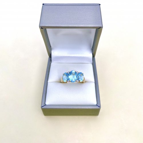 9ct. Gold 3-stone Topaz &amp; Diamond Ring.