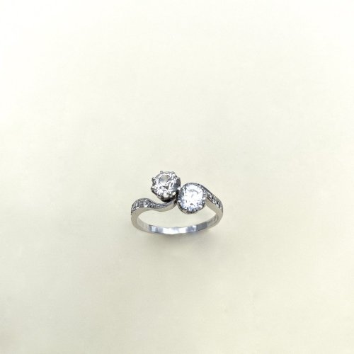 9ct. White Gold 2-stone CZ Ring.