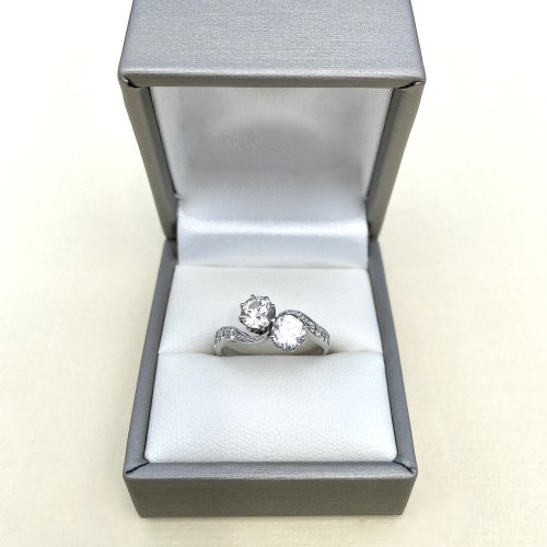 9ct. White Gold 2-stone CZ Ring.