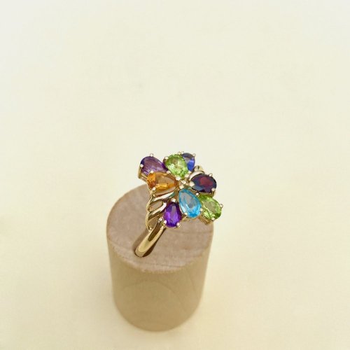 9ct. Gold Ring With 8 Multi-Coloured Gemstones.