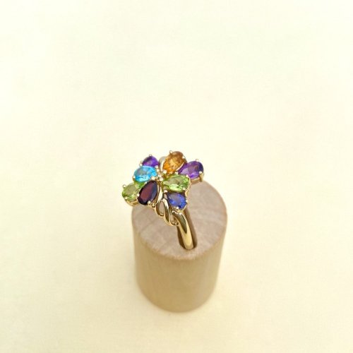 9ct. Gold Ring With 8 Multi-Coloured Gemstones.