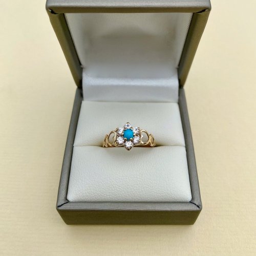 9ct. Gold Turquoise CZ Ring.