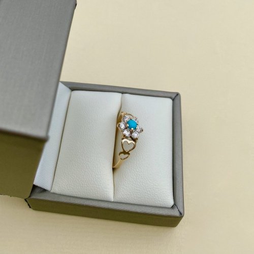 9ct. Gold Turquoise CZ Ring.