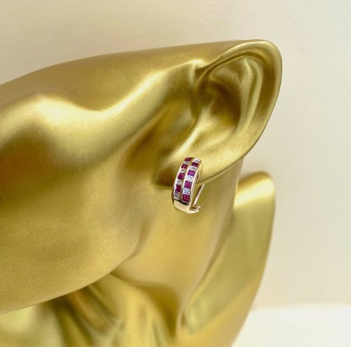 9ct Gold Ruby &amp; Diamond Earrings.