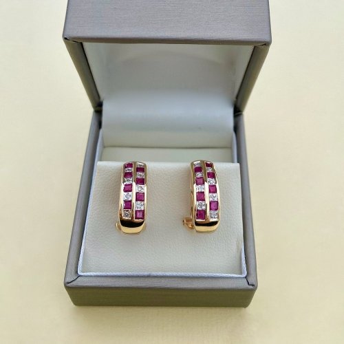 9ct Gold Ruby &amp; Diamond Earrings.