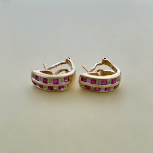 9ct Gold Ruby &amp; Diamond Earrings.