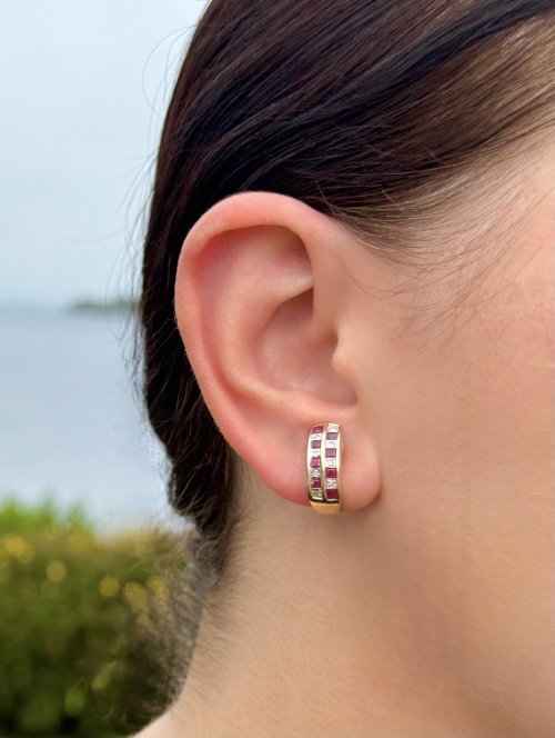 9ct Gold Ruby &amp; Diamond Earrings.