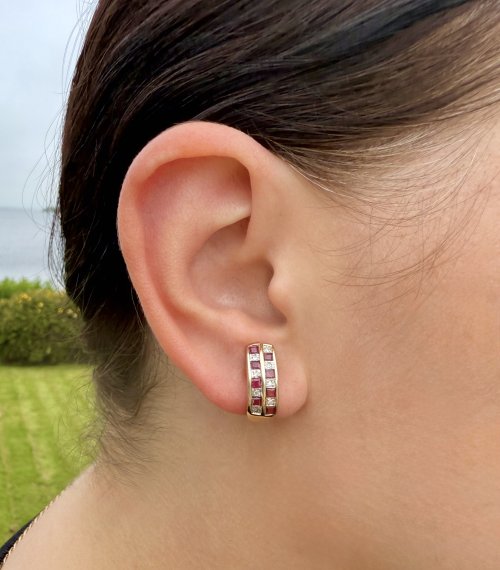 9ct Gold Ruby &amp; Diamond Earrings.