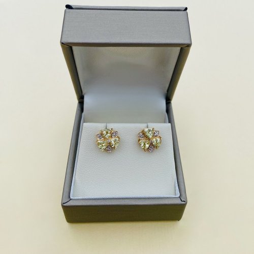 9ct. Gold Diamond &amp; Peridot Stud Earrings.