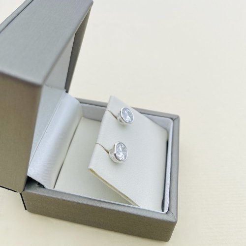 Round CZ Stud Earrings with border.