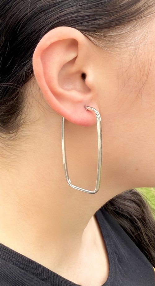 Silver Rectangular Hoop Earrings.