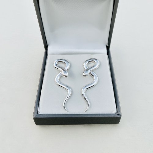 Silver Snake Drop Earrings.