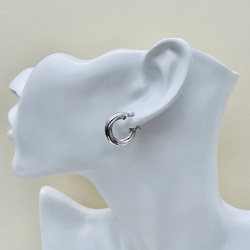 9ct. White Gold Small Twist Hoop Earrings.