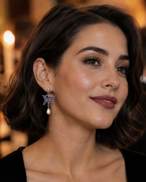 Silver Plique-à-Jour Butterfly earrings.
