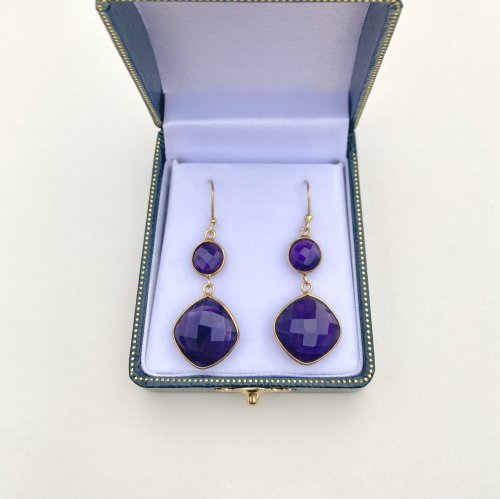 Sterling silver gilt earrings / faceted amethysts.