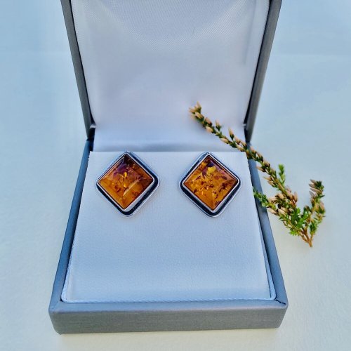 Silver Square Amber earrings.