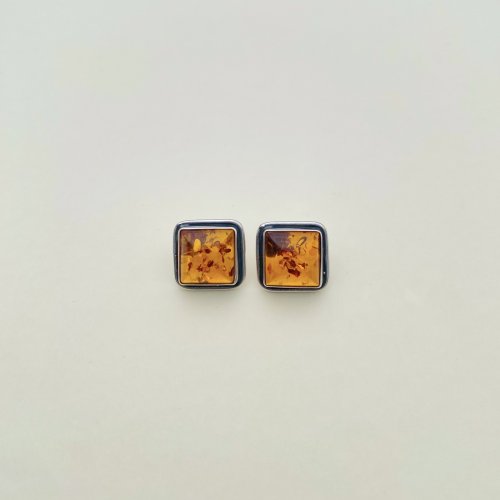 Silver Square Amber earrings.