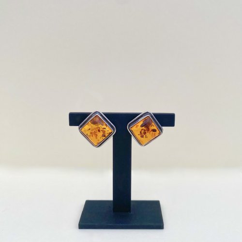 Silver Square Amber earrings.