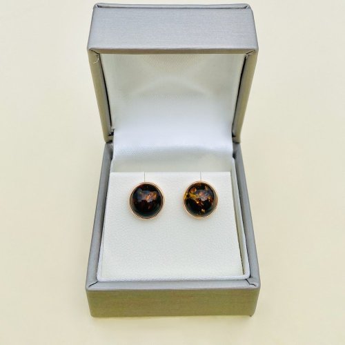 14ct. Gold Circular Amber Stud Earrings.