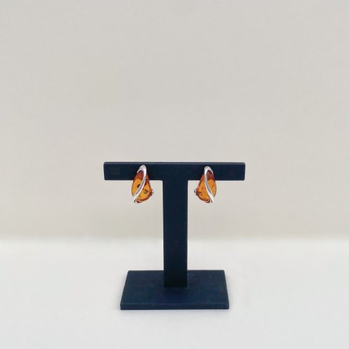 Silver Amber Earrings. Ovoid.