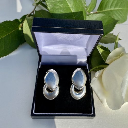 Silver Oval earrings.