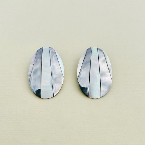 Vintage Large Oval Mother-of-Pearl Earrings.