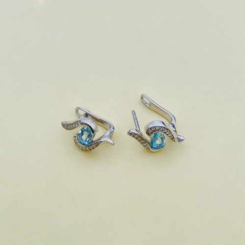 Silver Earrings with Aqua Blue Stone.