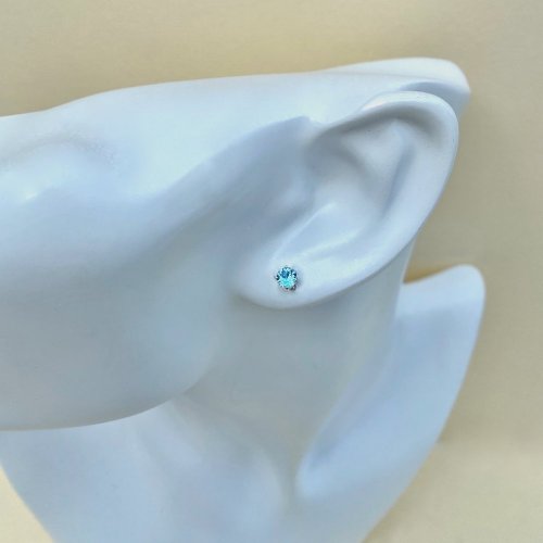 Silver Aqua Blue Tiny Stud Earrings.