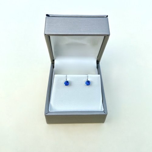 Silver Sapphire Blue Tiny Stud Earrings.