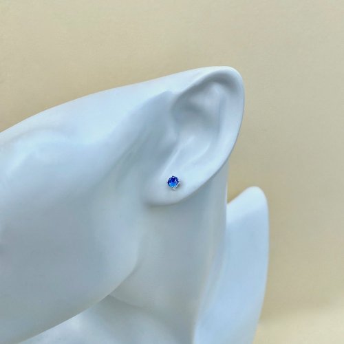 Silver Sapphire Blue Tiny Stud Earrings.