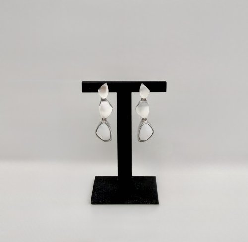 Sterling Silver Drop Earrings / white stone to base.