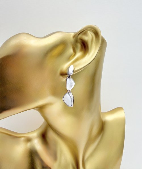 Sterling Silver Drop Earrings / white stone to base.