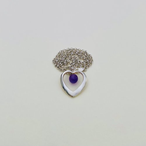 Sterling silver heart pendant / purple gemstone.