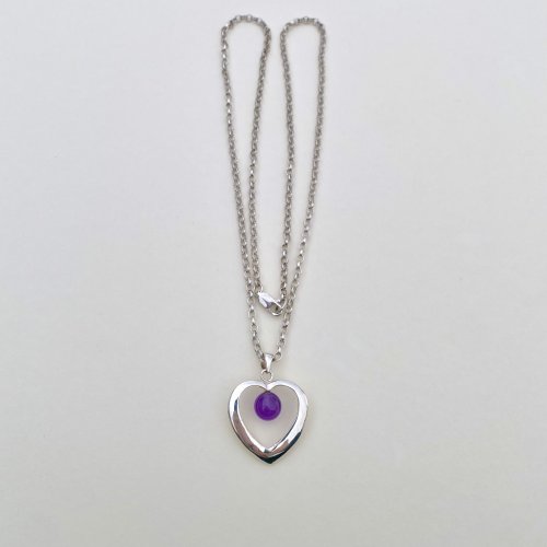 Sterling silver heart pendant / purple gemstone.