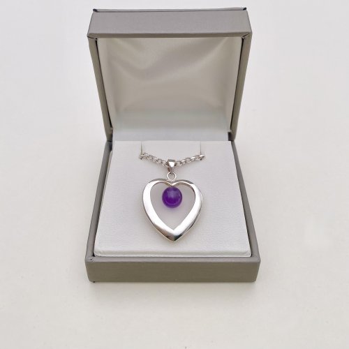 Sterling silver heart pendant / purple gemstone.