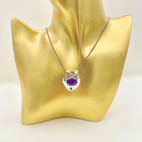 Silver Pendant with Amethyst, Moonstone &amp; Garnet.