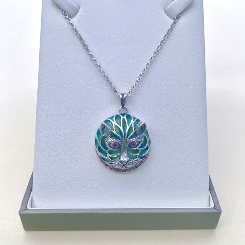 Distinctive Silver Plique-à-Jour Cat Pendant.